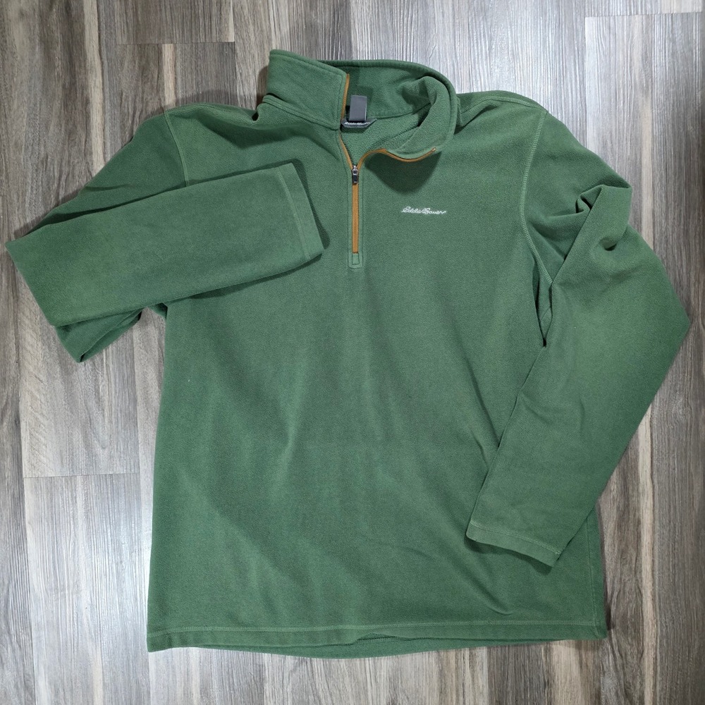 Eddie Bauer Mens Green Quarter Zip Fleece Pullover Sweater Tall Size TL